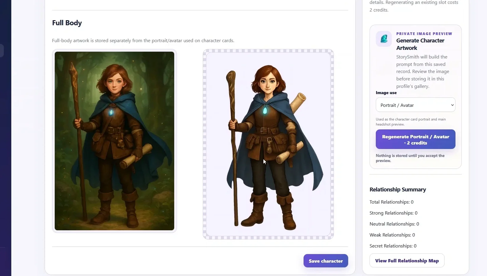StorySmith character artwork reference generated from a character profile