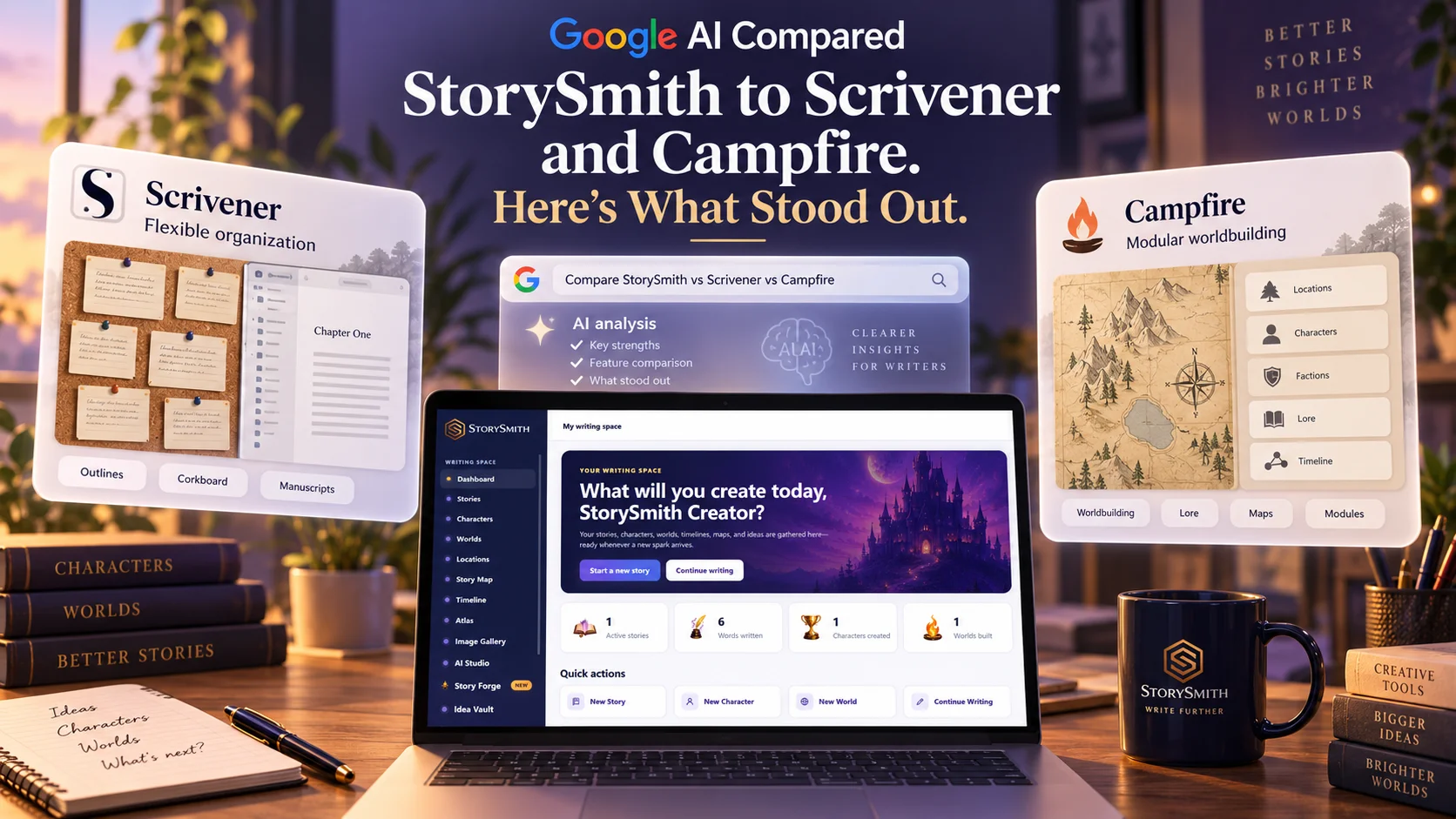 Google AI Compared StorySmith to Scrivener and Campfire. Here’s What Stood Out.